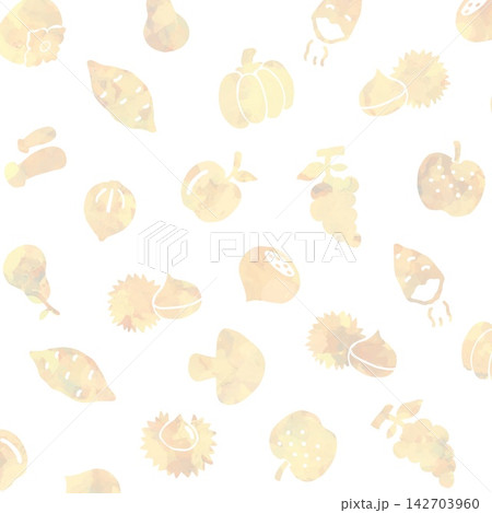 秋の味覚を描いた手描き風パターン背景 142703960