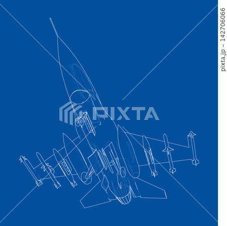 fighter jet blueprint illustration. Vector 142706066