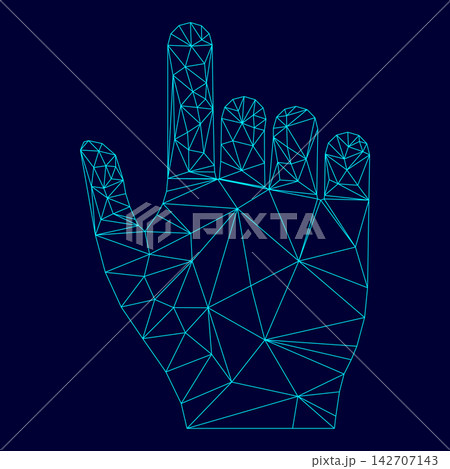Pointing hand low poly triangulation triangulated polygonal electric cyan blue vibrant aqua neon color vector illustration image outline contour line Pointing hand low poly triangulation triangulated polygonal electric cyan blue vibrant aqua neon color vector illustration image outline contour line 142707143