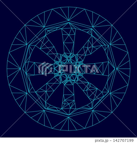Car wheel low poly triangulation triangulated polygonal electric cyan blue vibrant aqua neon color vector illustration image outline contour line Car wheel low poly triangulation triangulated polygonal electric cyan blue vibrant aqua neon color vector illustration image outline contour line 142707199