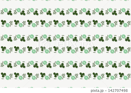 Botanical repeat pattern with tossed daisies, green tones Botanical repeat pattern with tossed daisies, green tones 142707498