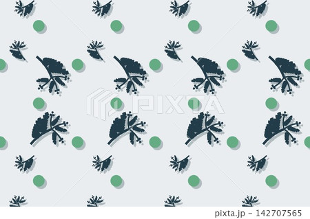 Modern botanical seamless tile, scalloped fern leaves and tulips in blue Modern botanical seamless tile, scalloped fern leaves and tulips in blue 142707565