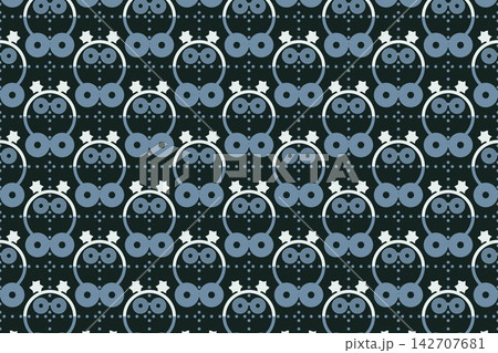 Botanical repeat pattern with leaves and star flowers, teal tones Botanical repeat pattern with leaves and star flowers, teal tones 142707681