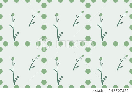 Botanical repeat pattern with lobed fern leaves and roses, soft green tones Botanical repeat pattern with lobed fern leaves and roses, soft green tones 142707823