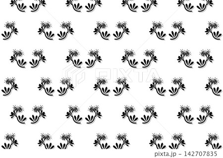 Minimal botanical pattern, spoon shaped clover leaves and wildflowers on high contrast 142707835
