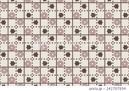 Minimal botanical pattern, leaves and star flowers on taupe 142707934