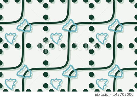 Seamless botanical pattern with leaves and star flowers in dark green Seamless botanical pattern with leaves and star flowers in dark green 142708000