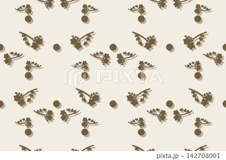 Lobed fern leaves and roses seamless background in warm neutral 142708001