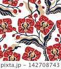 Decorative Orchid Floral Seamless Pattern Featuring Bold Stylized Blossoms And Gracefully Flowing Botanical 142708743