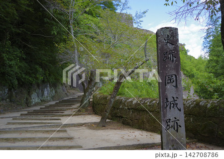 史跡岡城跡の石碑と城跡へ続く登城路 史跡岡城跡の石碑と城跡へ続く登城路 142708786