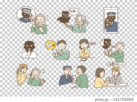 一組插圖,幫助您避免電話匯款詐騙和犯罪分子冒充警察的特殊詐騙。 一組插圖,幫助您避免電話匯款詐騙和犯罪分子冒充警察的特殊詐騙。 142708898