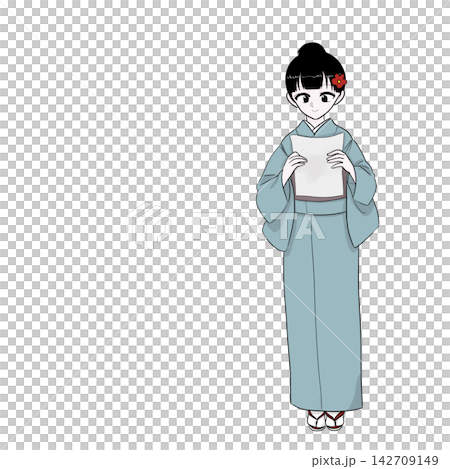 身穿和服的女子正在檢查文件──這是日常工作的畫面。 身穿和服的女子正在檢查文件──這是日常工作的畫面。 142709149