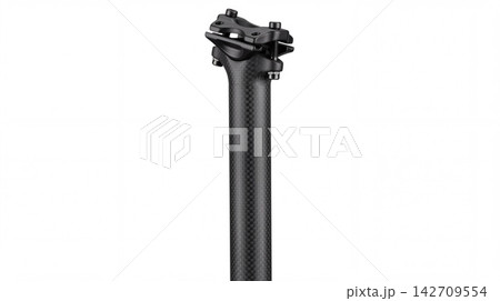 Carbon fiber bicycle seat post with mounting clamp system seatpost component hardware clamping adjusting lightweight material engineering professional drivetrain assembly performance 142709554