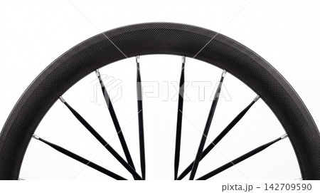 Close up of bicycle wheel rim with black spokes and tire against white background component circular equipment hardware transportation recreation mechanical isolated background performance Close up of bicycle wheel rim with black spokes and tire against white background component circular equipment hardware transportation recreation mechanical isolated background performance 142709590