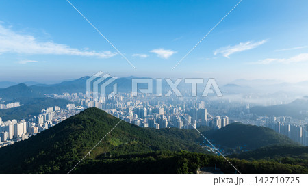 Aerial View of Gwangan Bridge, Marine City Skyline, and Dongbaekseom Island in Busan, South Korea Aerial View of Gwangan Bridge, Marine City Skyline, and Dongbaekseom Island in Busan, South Korea 142710725
