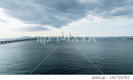 Aerial view of Songdo International City skyline and Incheon Bridge in South Korea Aerial view of Songdo International City skyline and Incheon Bridge in South Korea 142710762