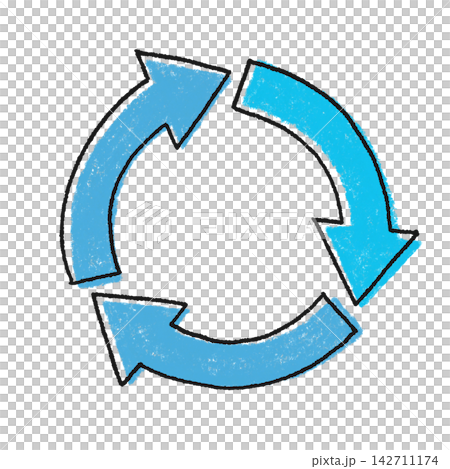 Misprinted loop arrow icon; recycling; cycle; update image; crayon 142711174