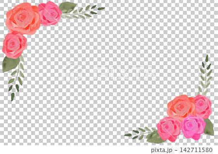 A frame material featuring a watercolor illustration of pink roses. 142711580
