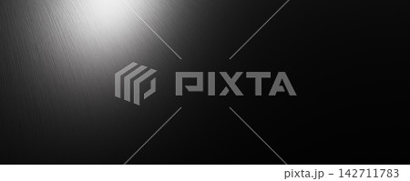 Dark brushed metal texture background with spotlight beam 3D render 142711783