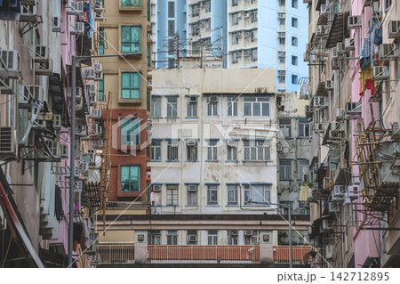 Hong Kong Aug 29 2026 Old residential tenement buildings at Fung Tak Hong Kong Aug 29 2026 Old residential tenement buildings at Fung Tak 142712895