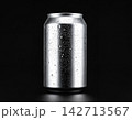 Silver Aluminum Can with Water Droplets on Black Background 142713567