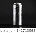 Silver Aluminum Can with Water Droplets on Black Background 142713568