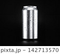 Silver Aluminum Can with Water Droplets on Black Background 142713570