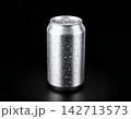 Silver Aluminum Can with Water Droplets on Black Background 142713573