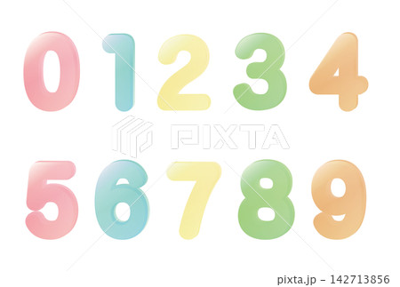 ぷっくり立体感のあるカラフルな3D風数字セット(0〜9) ぷっくり立体感のあるカラフルな3D風数字セット(0〜9) 142713856