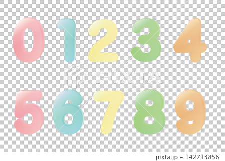 ぷっくり立体感のあるカラフルな3D風数字セット(0〜9) ぷっくり立体感のあるカラフルな3D風数字セット(0〜9) 142713856