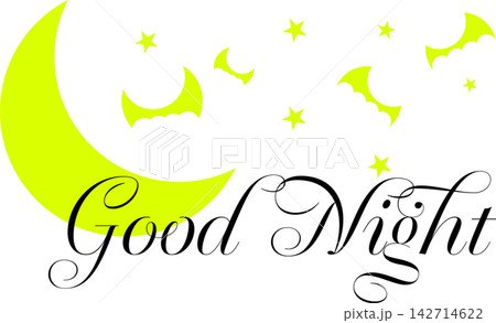 Good Night - 月夜のイラストと、Good Night（おやすみなさい）のロゴマーク 142714622