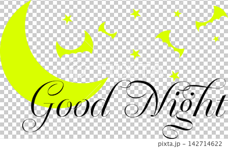 Good Night - 月夜のイラストと、Good Night（おやすみなさい）のロゴマーク 142714622