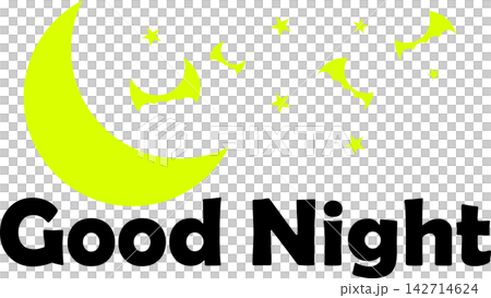Good Night - 月夜のイラストと、Good Night（おやすみなさい）のロゴマーク 142714624