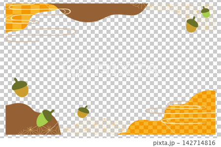 可愛的秋季色調背景框，飾有秋葉和橡子的波普藝術插圖。 142714816