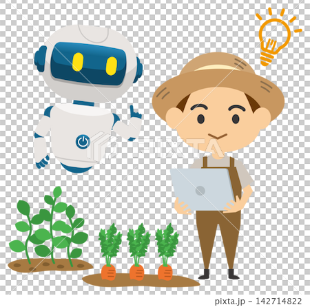 An illustration depicting a farmer using AI to improve efficiency. An illustration depicting a farmer using AI to improve efficiency. 142714822