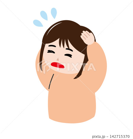 頭を抱えて困り果てる若い女性のイラスト 頭を抱えて困り果てる若い女性のイラスト 142715370
