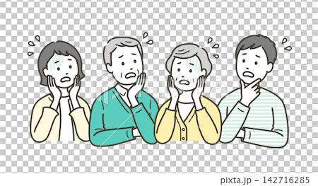 An illustration of the upper bodies of an elderly couple and a young couple looking surprised and confused. An illustration of the upper bodies of an elderly couple and a young couple looking surprised and confused. 142716285