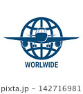 Travel agency logo design with earth globe and airplane silhouette 142716981