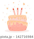 Happy birthday greeting card with cartoon birthday cake 142716984