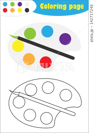 Palette in cartoon style, coloring page, education paper game for the development of children, kids preschool activity, printable worksheet, vector illustration Palette in cartoon style, coloring page, education paper game for the development of children, kids preschool activity, printable worksheet, vector illustration 142717248