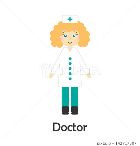Doctor in cartoon style, medical card for kid, preschool activity for children, vector illustration 142717307