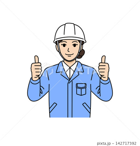 ヘルメット姿で親指を立て安全点検合格を出す女性作業着イラスト 142717392