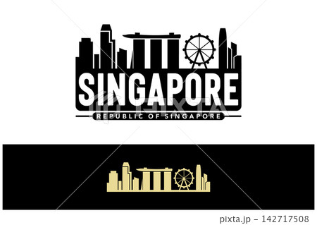 Singapore skyline vector template with Marina Bay Sands and Ferris wheel in black and gold themes. Singapore skyline vector template with Marina Bay Sands and Ferris wheel in black and gold themes. 142717508