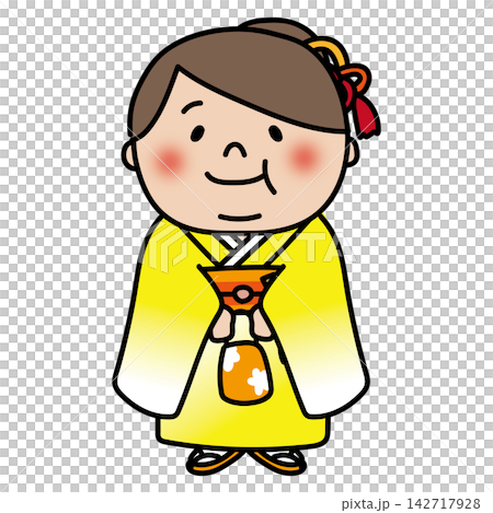 一個穿著傳統七五三服飾的胖胖的小女孩。 142717928