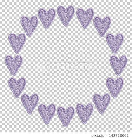 [Purple heart-shaped round frame] Hand-embroidered illustration material 142718061