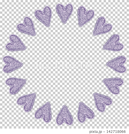 [Purple heart-shaped round frame] Hand-embroidered illustration material 142718066