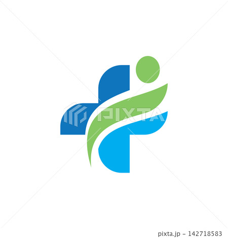 Medical Cross with Green Leaf and Human 142718583