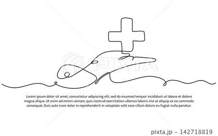 Single line hand with healthcare symbol. Minimalist continuous line. Single line hand with healthcare symbol. Minimalist continuous line. 142718819