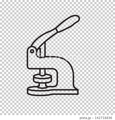 Line art icon of a manual desktop grommet press machine used for setting eyelets in fabric and leather. Line art icon of a manual desktop grommet press machine used for setting eyelets in fabric and leather. 142718836