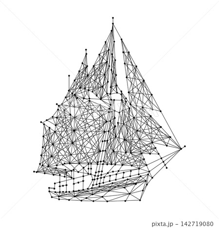 sailing ship from abstract futuristic polygonal black lines and dots sailing ship from abstract futuristic polygonal black lines and dots 142719080